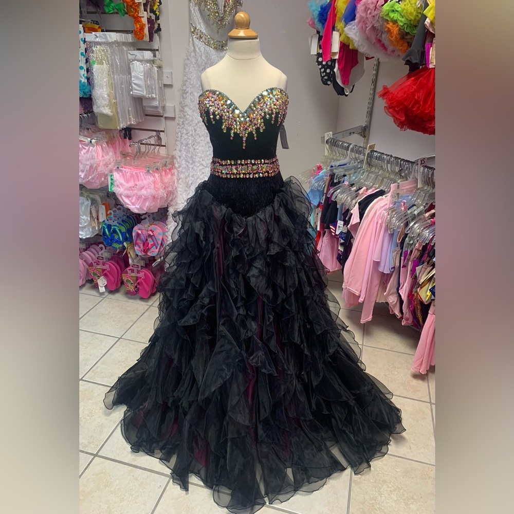 Size 0-2 Johnathan Kayne Black Corset Back Beaded Prom Homecoming Pageant Dress